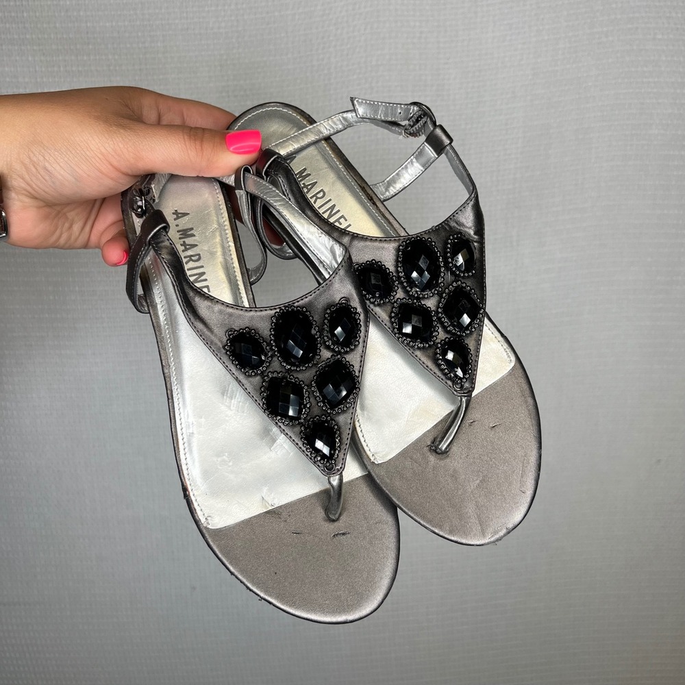 A. Marinelli‎ Silver Jeweled Thong Sandals Women's Size 6M